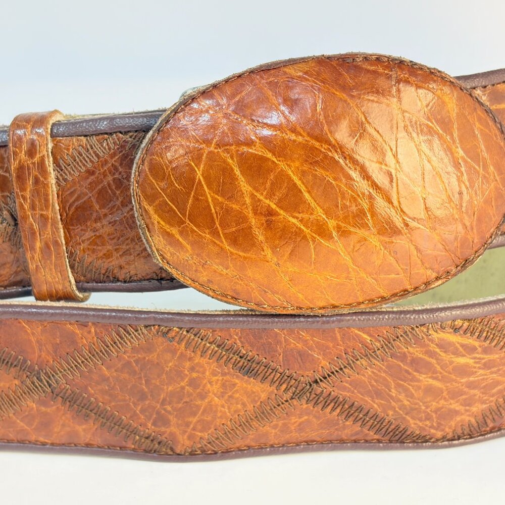 Genuine Sea Turtle Patchwork Western Belt Size 38 Butterscotch Peanut Brittle - Picture 3 of 9